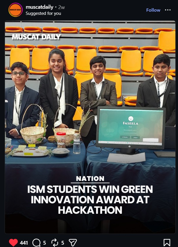 Muscat Daily · Nation (print) coverage: ISM clinches top green award at innovation hackathon